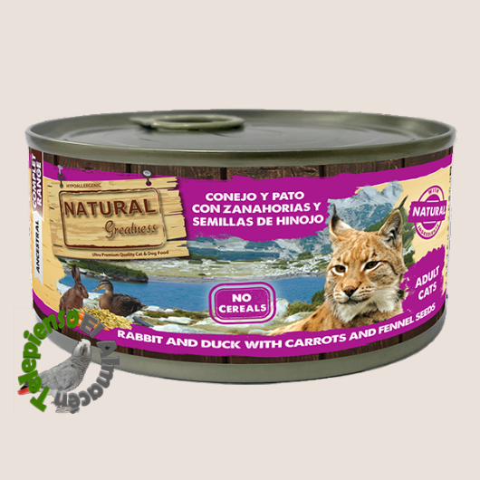 Natural Greatness Cat Lata Conejo y Pato con Zanahorias y semillas de Hinojo 185 g 