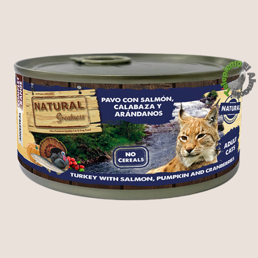 Natural Greatness Cat Lata Pavo con Salmón, Calabaza y Arándanos